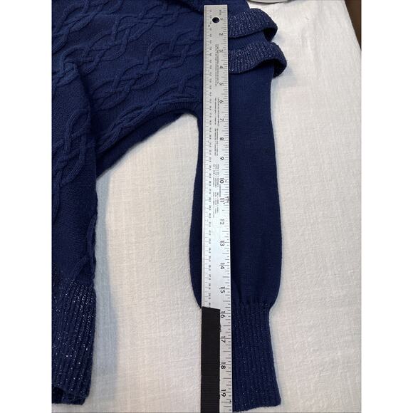 Cupcakes and Cashmere Sweater Dress Navy Cable Knit Ruffle Glitter Accents 5/6 - Picture 9 of 13